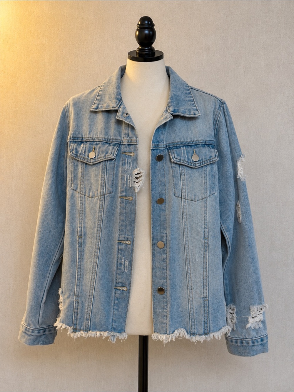 Light Wash Distressed Denim Jacket